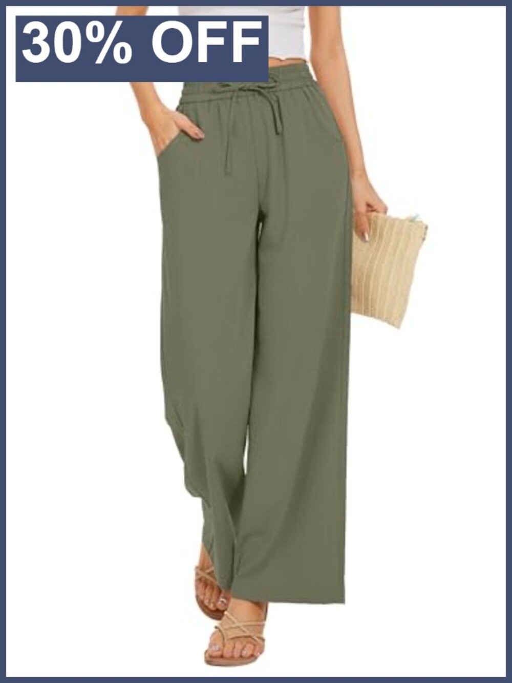 Drawstring Waist Wide Leg Palazzo Beach Pants Loose Fit with Pockets